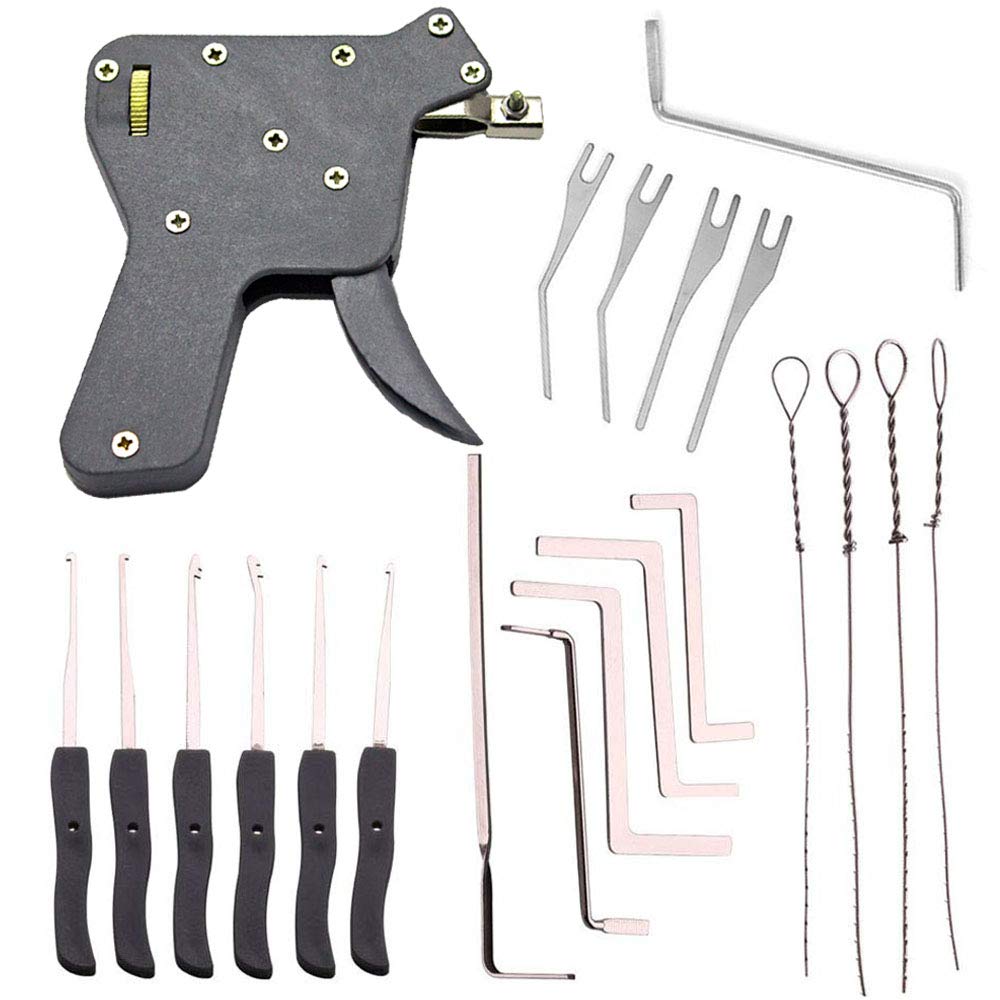 Door Lock Opener Tool Kit, Including A Lock Pick Gun, 10 Pieces Broken Key Extractor Kit and 5 Pieces Tension Wrenches for Pro Locksmith and Beginners