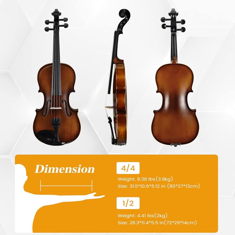 Asmuse Full Size 4/4 Violin Kit, Premium Solid Wood Starter Violin with Bow Case for Beginner Adult (Natural)