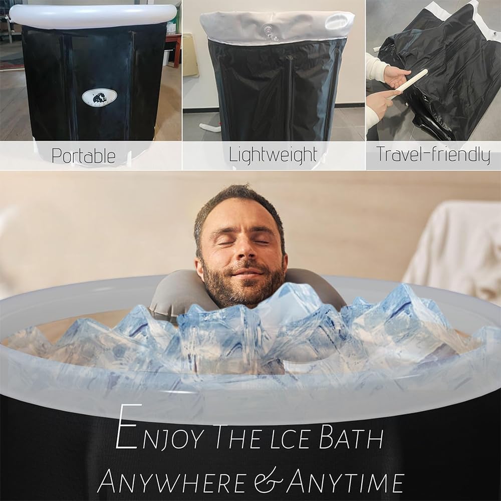 Portable Ice Bath Tub for Athletes - Large Inflatable Cold Plunge Tub with Cover, Nylon Fabric Ice Plunge Tub for Recovery, Cold Water Therapy Pod Outdoor for adults at Home 31.5 IN