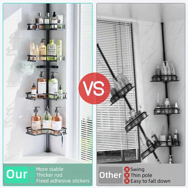 Corner Shower Caddy Tension Pole, 4 Tier Adjustable Shower Organizer Corner 62-115 Inch, Rustproof Bathroom Corner Shower Shelves For Bathtub Storage