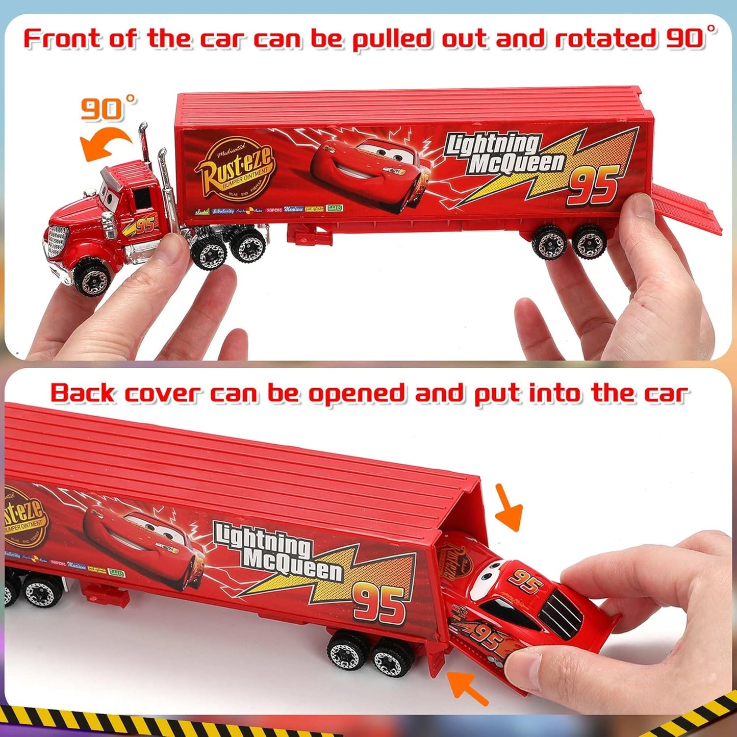 Red Transport Trailer Toy Truck with 6 Racing Cars