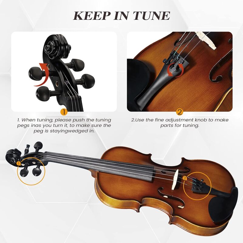 Asmuse Full Size 4/4 Violin Kit, Premium Solid Wood Starter Violin with Bow Case for Beginner Adult (Natural)