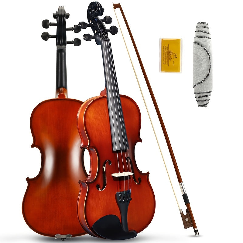 Asmuse Full Size 4/4 Violin Kit, Premium Solid Wood Starter Violin with Bow Case for Beginner Adult (Natural)