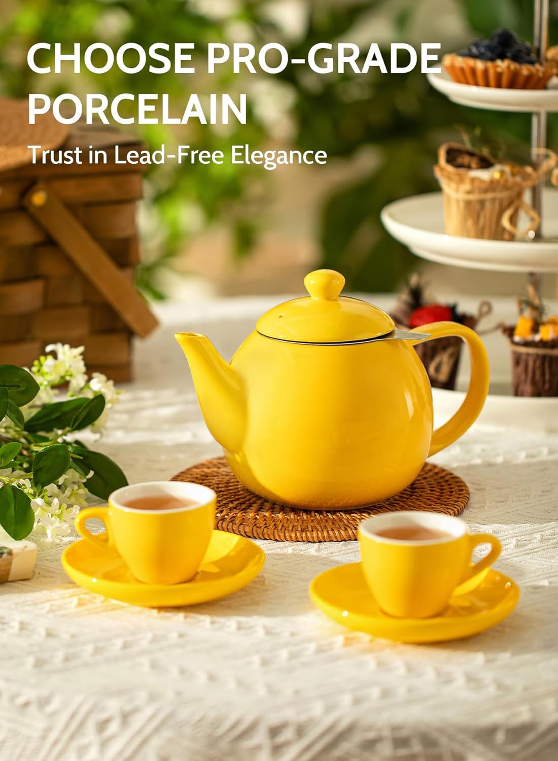 Sweese 27oz Ceramic Teapot with Stainless Steel Infuser | Yellow