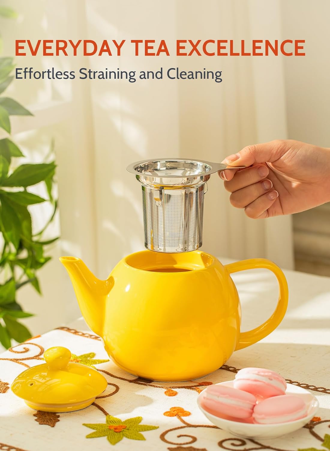 Sweese 27oz Ceramic Teapot with Stainless Steel Infuser | Yellow