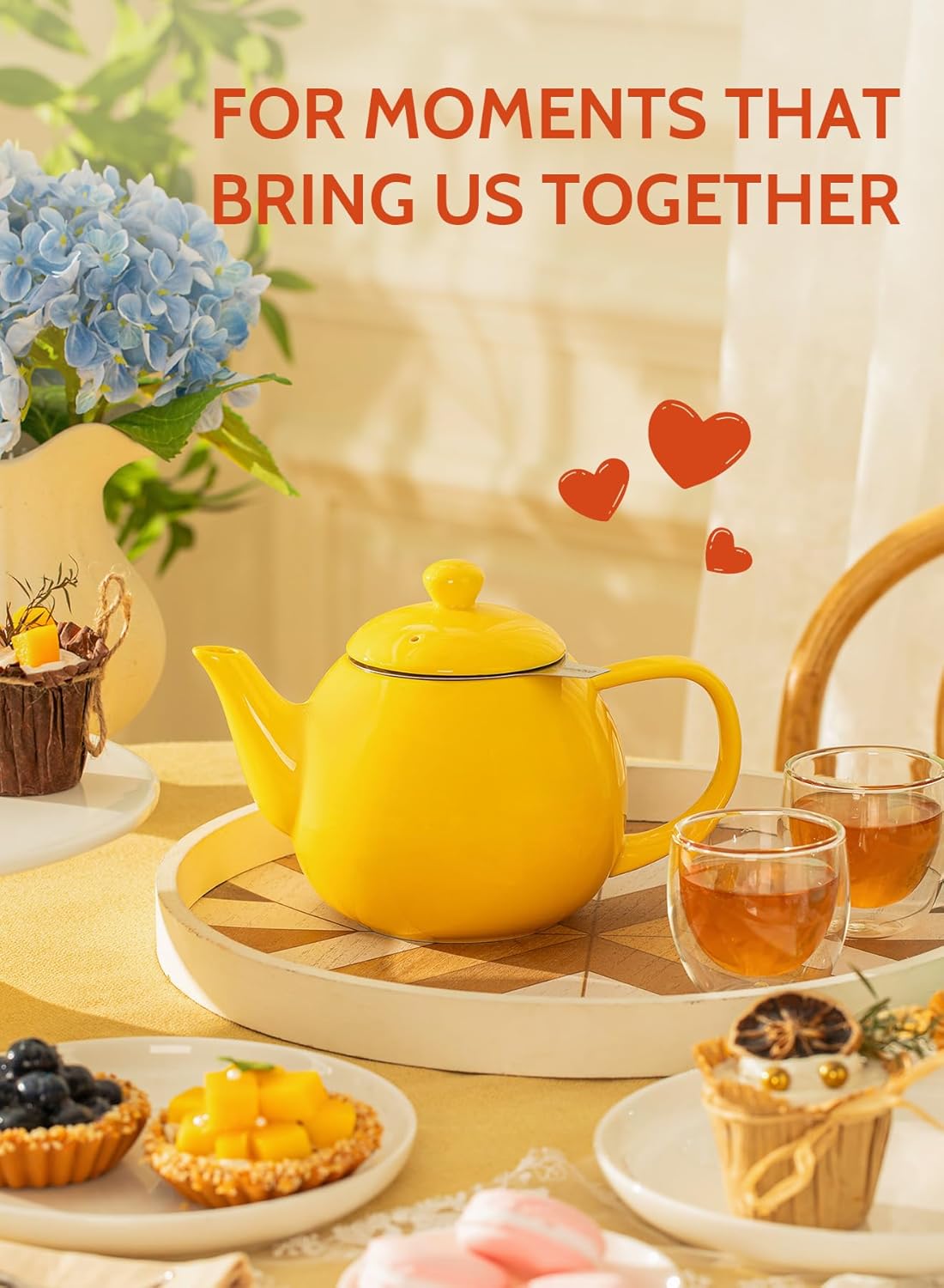Sweese 27oz Ceramic Teapot with Stainless Steel Infuser | Yellow