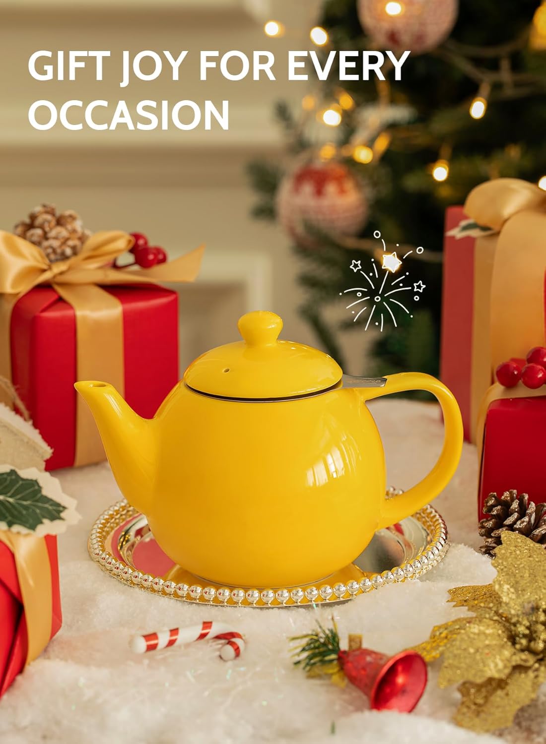 Sweese 27oz Ceramic Teapot with Stainless Steel Infuser | Yellow