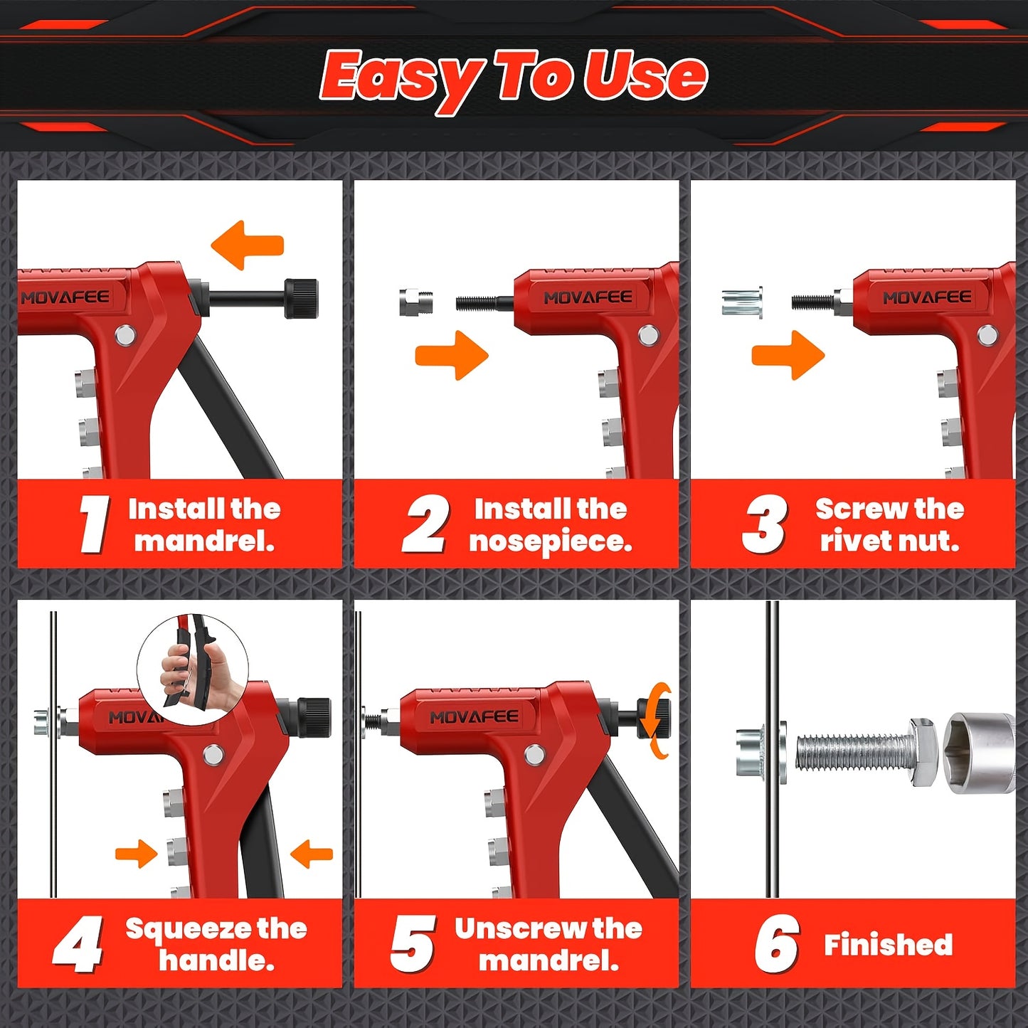 9.5-Inch Rivet Nut Tool Kit | 8 Mandrels & 80 Nut Rivets with Carrying Case