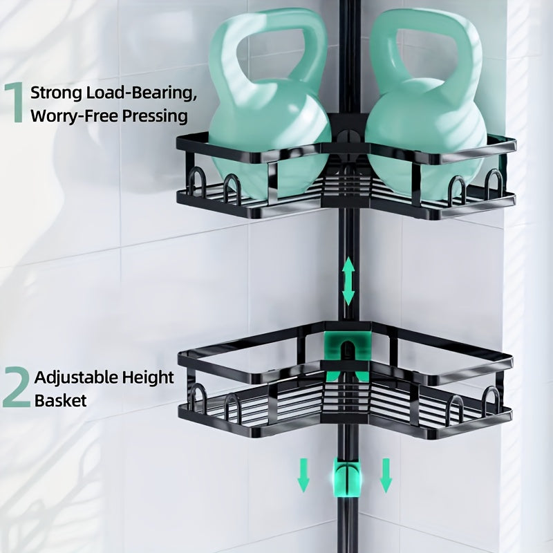 Corner Shower Caddy Tension Pole, 4 Tier Adjustable Shower Organizer Corner 62-115 Inch, Rustproof Bathroom Corner Shower Shelves For Bathtub Storage
