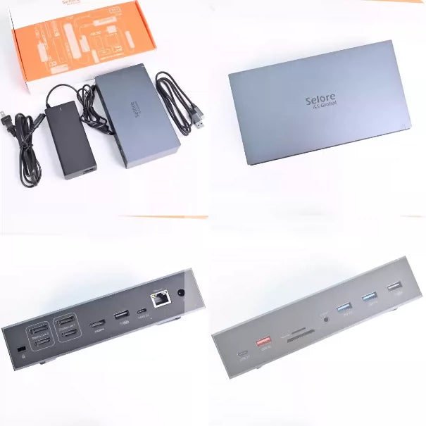 Multi-Port Laptop Docking Station - SELORE 18-in-1 HDMI8K@30Hz+DP4K@60Hz+100WPD+4USB+Gigabit Ethernet+USB
