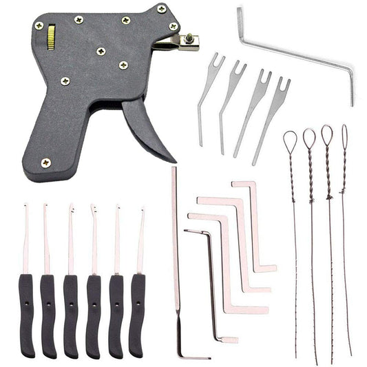 Door Lock Opener Tool Kit, Including A Lock Pick Gun, 10 Pieces Broken Key Extractor Kit and 5 Pieces Tension Wrenches for Pro Locksmith and Beginners
