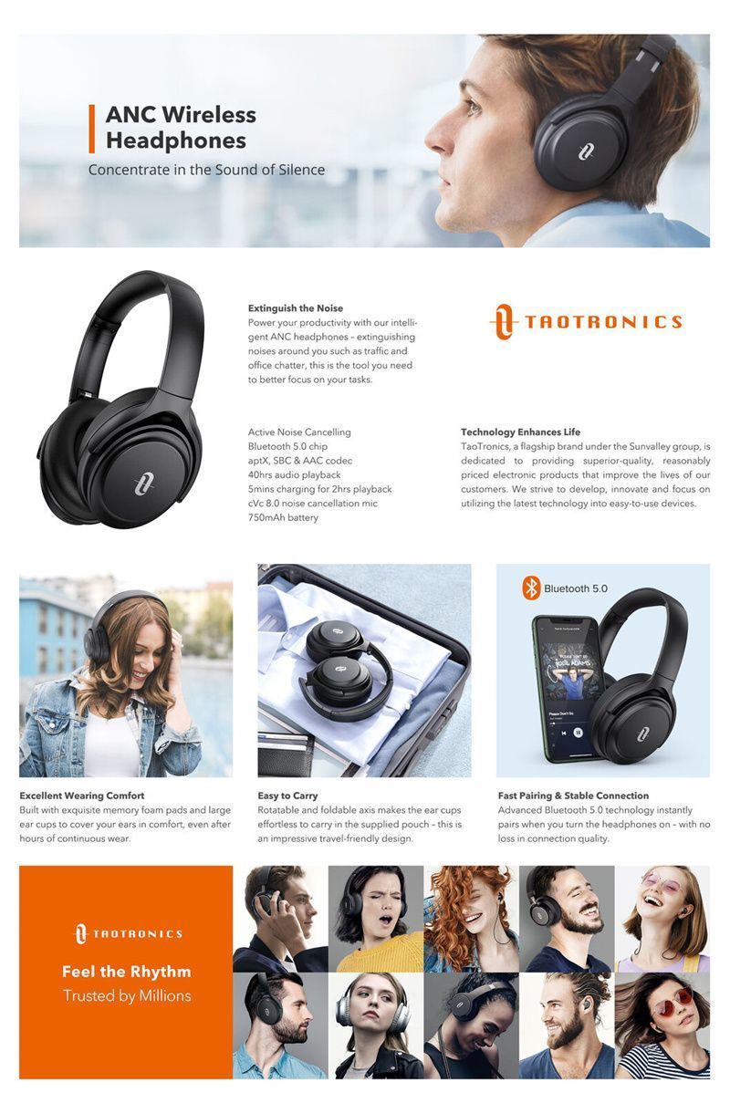 TaoTronics ANC Over-Ear Bluetooth Headphones with aptX Bass