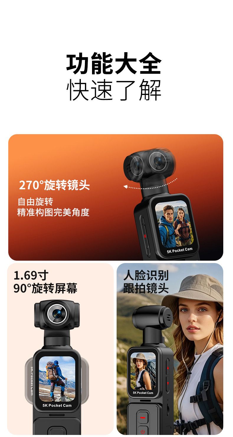 K28 5K Handheld Action Camera with Rotating Lens