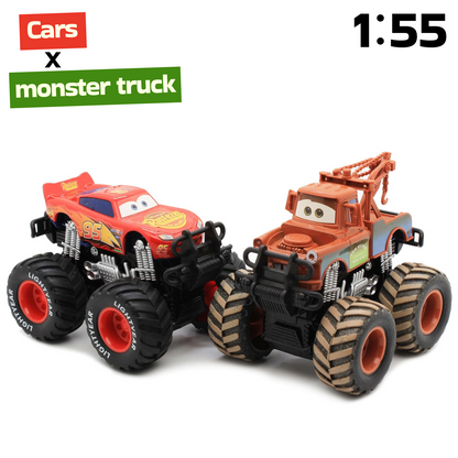 2-Pack Monster Truck Disney Pixar Cars 1:55 Diecast Car Set Big Wheel Buggy Toy Car (Lightning McQueen & Tow Mater)