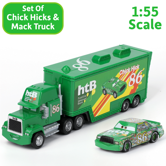 Set of 2 Disney Pixar Cars No.86 Chick Hicks Truck & Car Diecast Toys 1:55 Scale Cars Models
