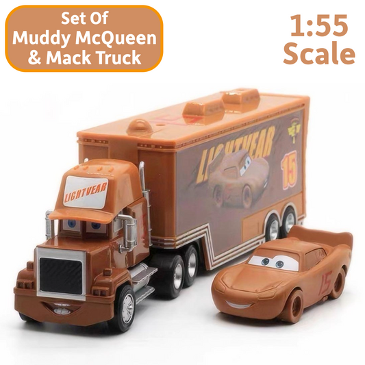Disney Pixar Cars No.15 Muddy McQueen & Mack Hauler Truck Toys Cars Set 1:55 Scale