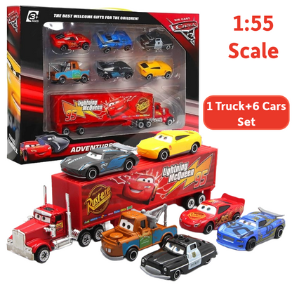 Red Transport Trailer Toy Truck with 6 Racing Cars