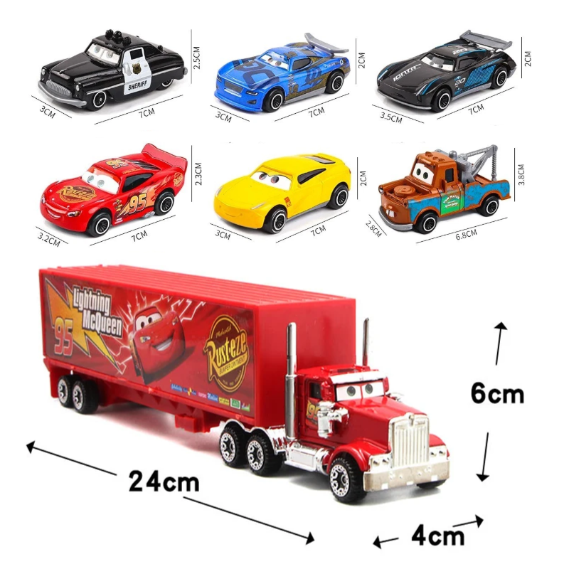 Red Transport Trailer Toy Truck with 6 Racing Cars