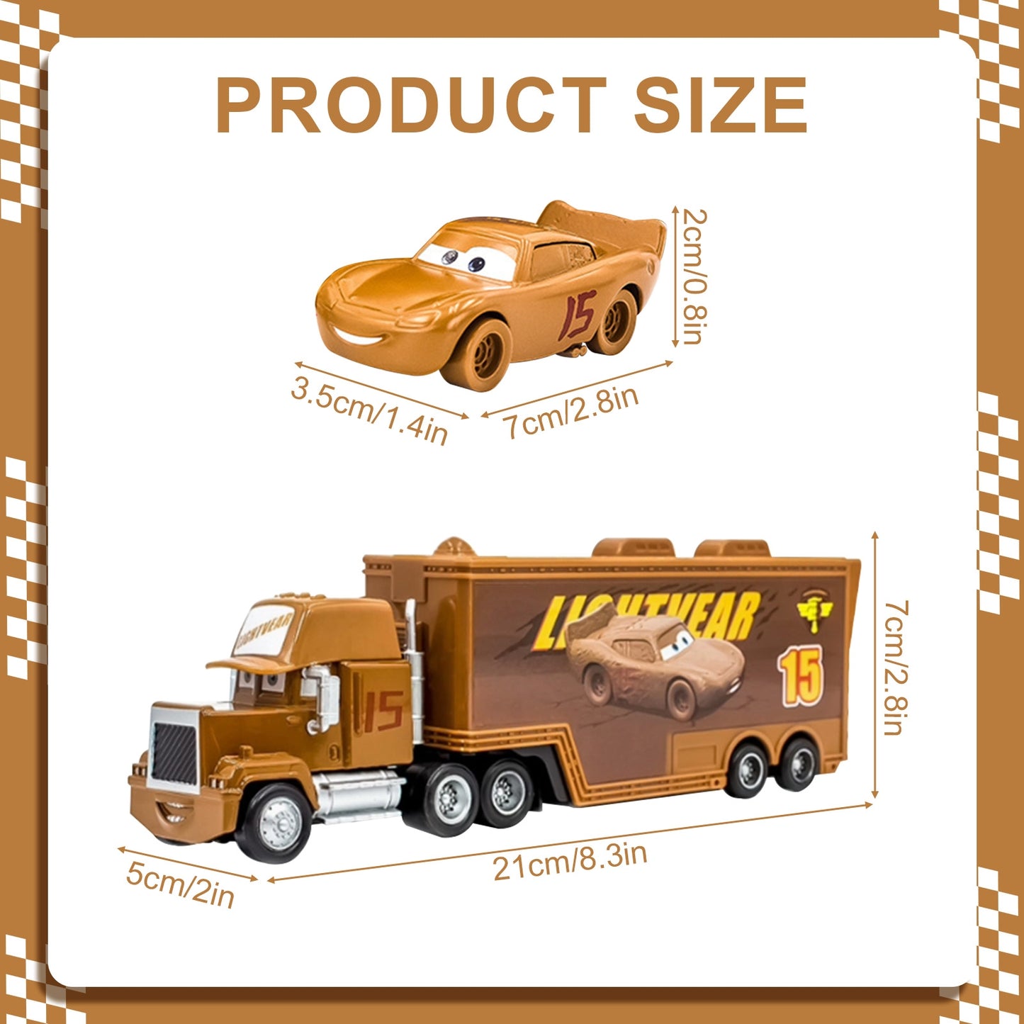 Disney Pixar Cars No.15 Muddy McQueen & Mack Hauler Truck Toys Cars Set 1:55 Scale