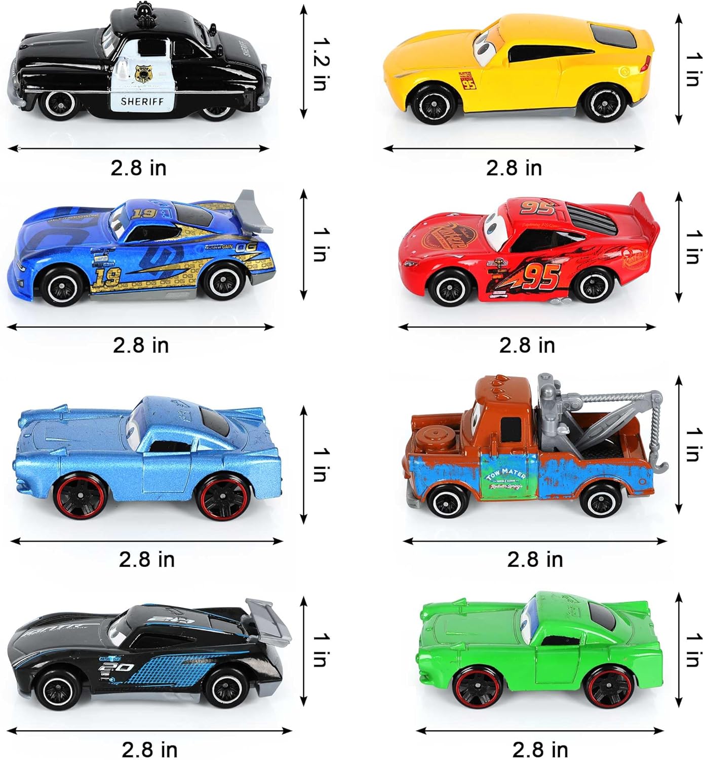 Set of 8 Diecast Cars Toy - Disney Pixar Cars 1:55 Scale Diecast Metal Car Models Racing Mini Vehicles Toys