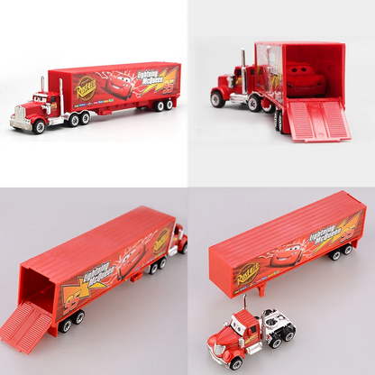 Red Transport Trailer Toy Truck with 6 Racing Cars