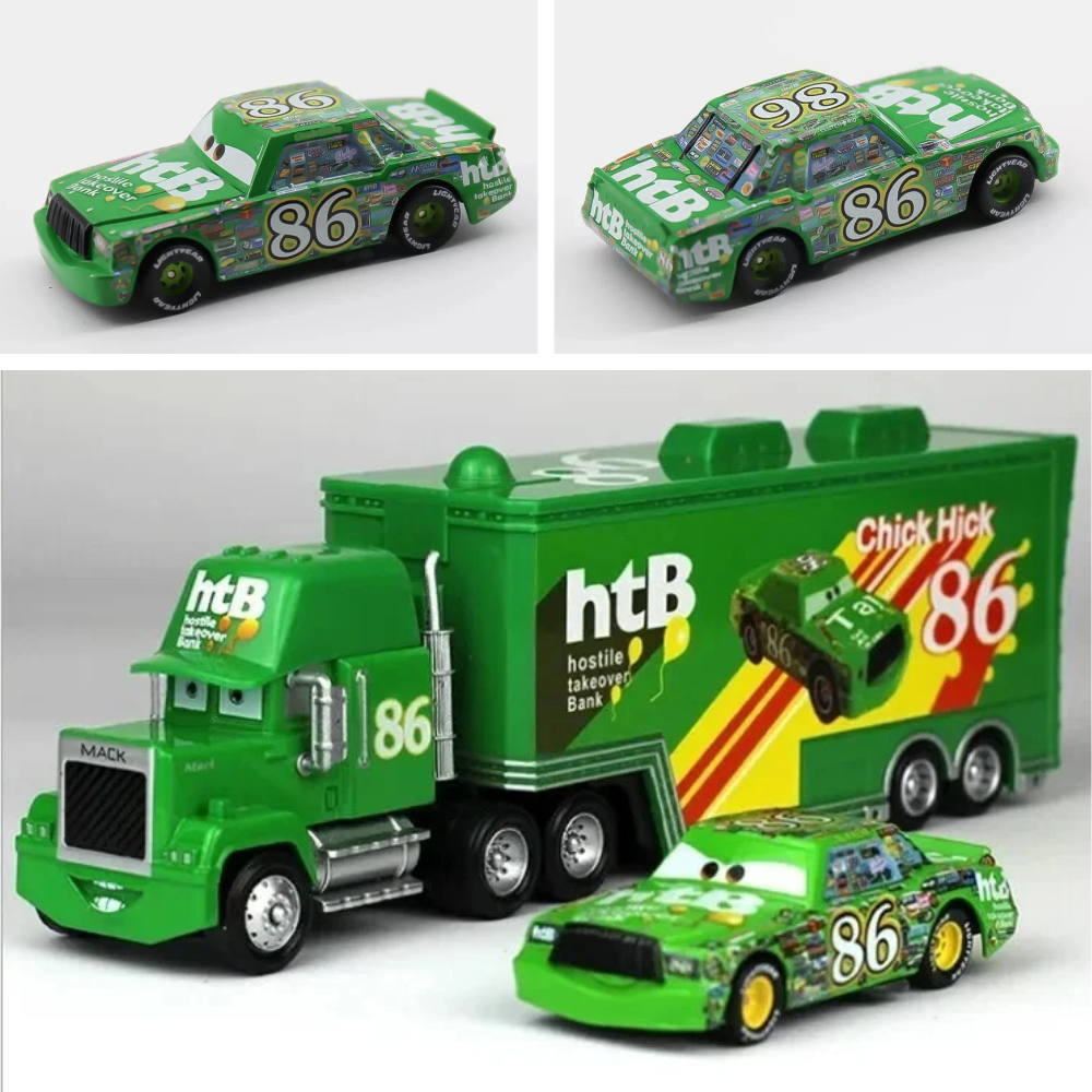 Set of 2 Disney Pixar Cars No.86 Chick Hicks Truck & Car Diecast Toys 1:55 Scale Cars Models