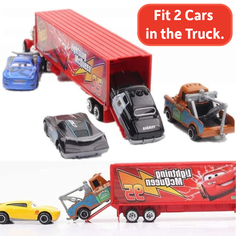 Red Transport Trailer Toy Truck with 6 Racing Cars