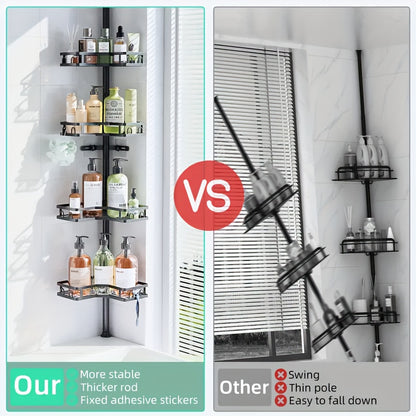 Corner Shower Caddy Tension Pole, 4 Tier Adjustable Shower Organizer Corner 62-115 Inch, Rustproof Bathroom Corner Shower Shelves For Bathtub Storage