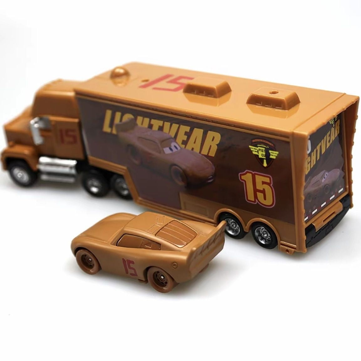 Disney Pixar Cars No.15 Muddy McQueen & Mack Hauler Truck Toys Cars Set 1:55 Scale