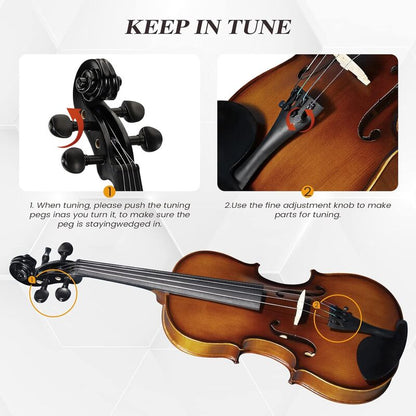 Asmuse Full Size 4/4 Violin Kit, Premium Solid Wood Starter Violin with Bow Case for Beginner Adult (Natural)