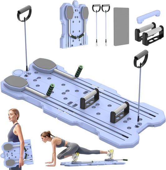Foldable Pilates Board Reformer Machine Set with Ab Roller Portable Multi-Functional Pilates Training Full Body Workout Equipment for Home with Various Accessories