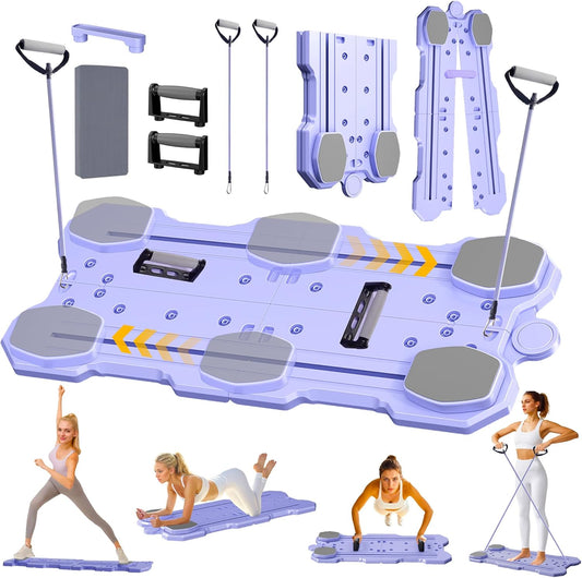Foldable Pilates Board Reformer Machine Set with Ab Roller Portable Multi-Functional Pilates Training Full Body Workout Equipment for Home with Various Accessories