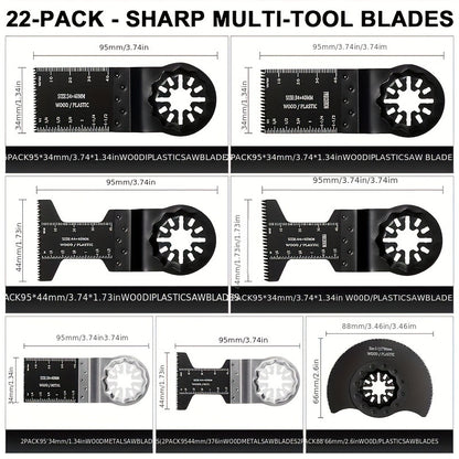 Oscillating Tool Blades, 22-Piece Set | Multi-Tool Blades for Wood & Metal