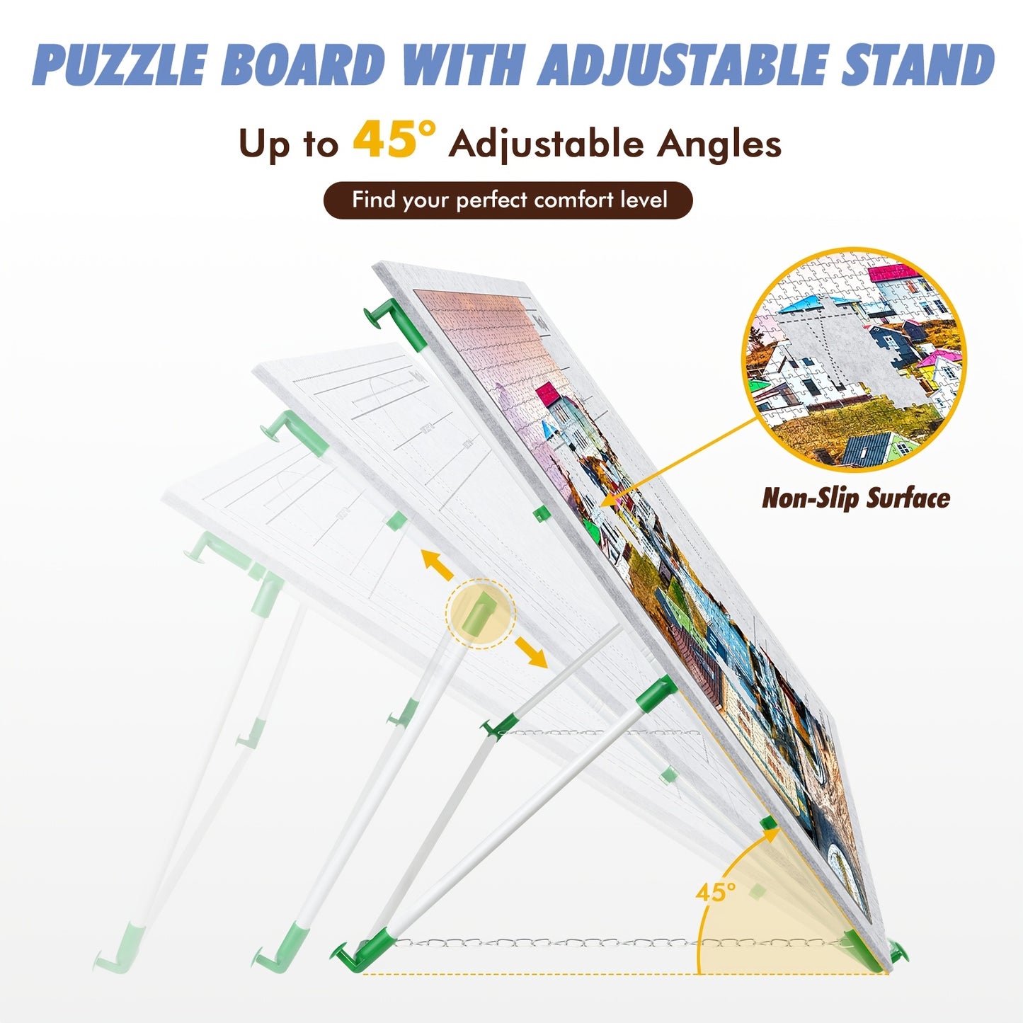 2000-Piece Tilted Puzzle Board | Foldable Mat with Adjustable Stand