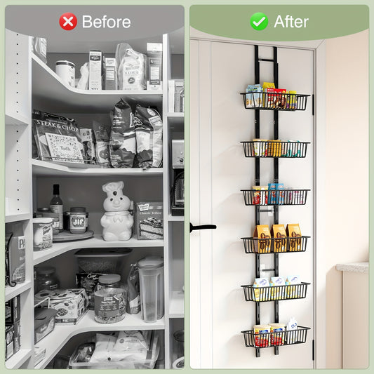 Over-the-Door Pantry Organizer | 6-Tier Hanging Rack with Adjustable Baskets