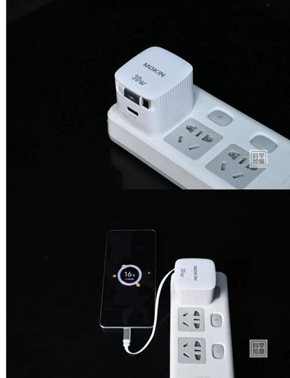 MOKIN 30W GaN Retractable Cable Charger 1A1C Fast 