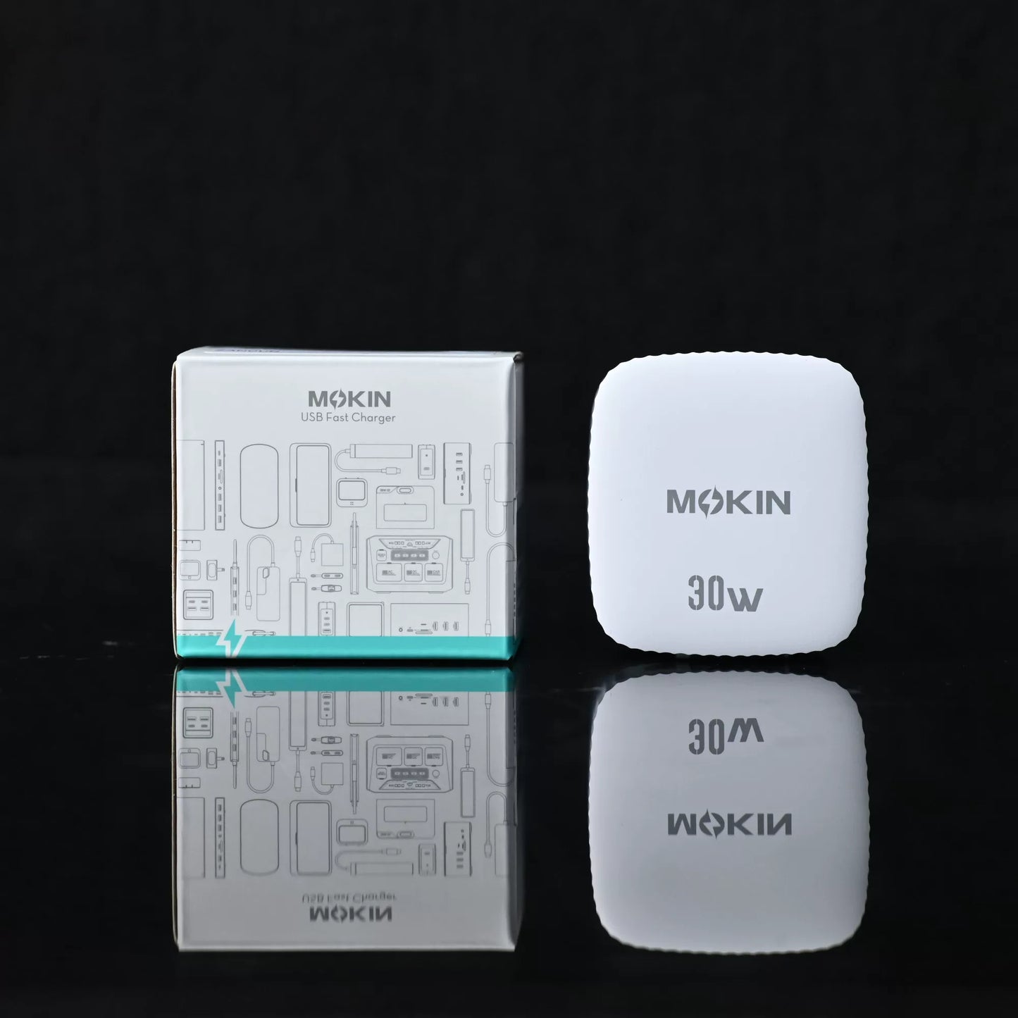 MOKIN 30W GaN Retractable Cable Charger 1A1C Fast Charging Compact