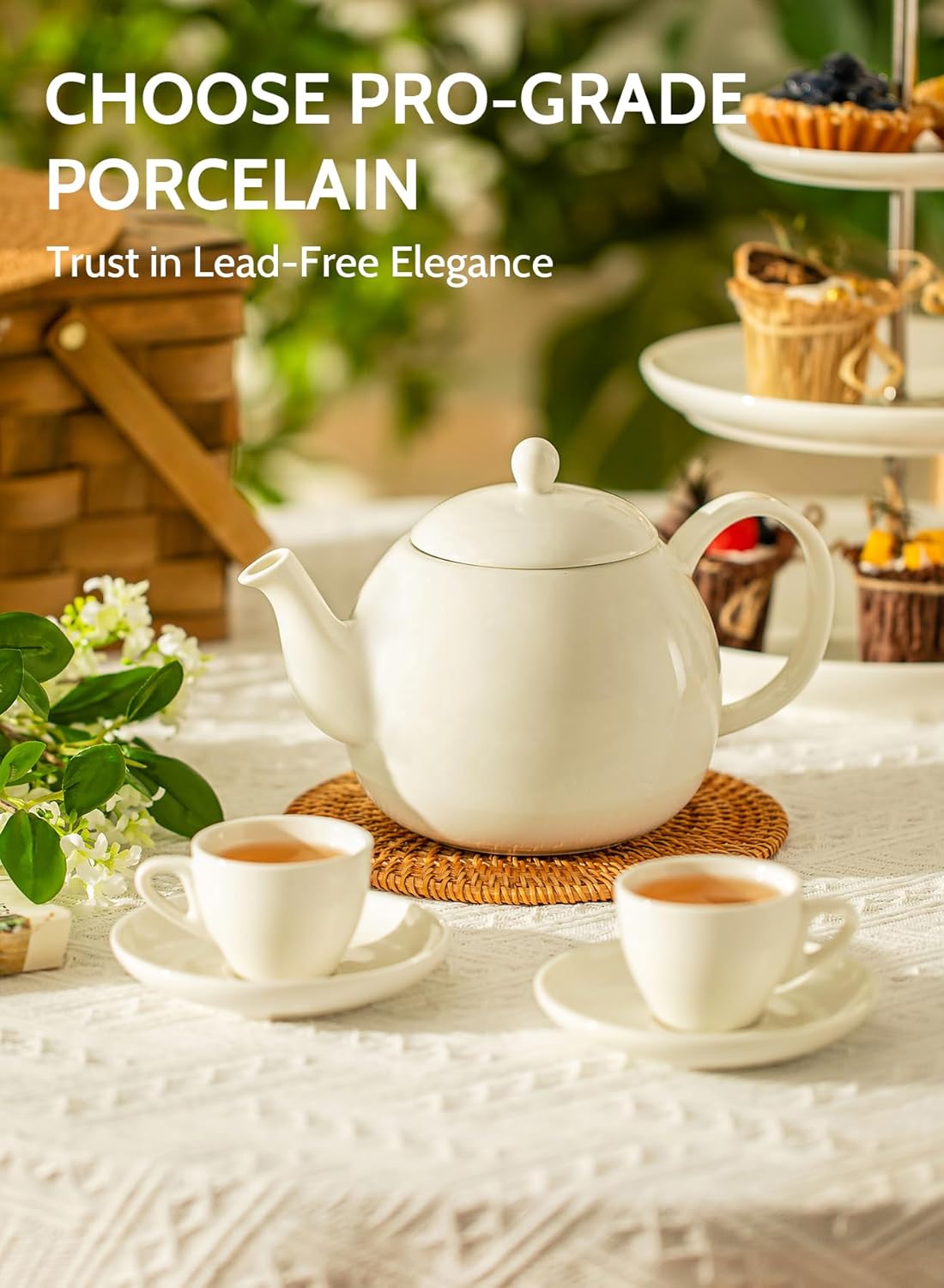 40oz Ceramic Teapot | Classic White Porcelain Teapot