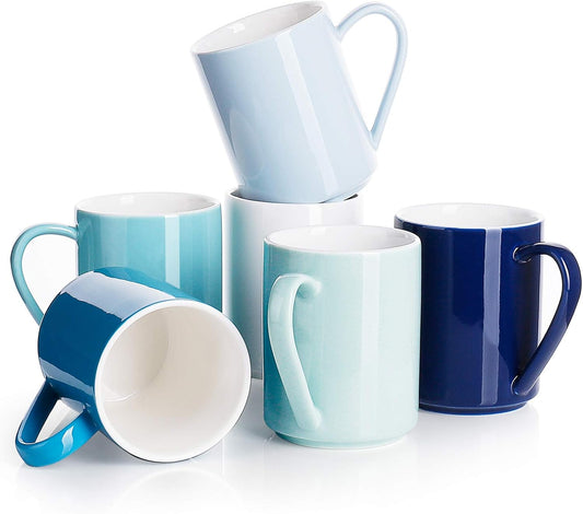 Sweese 11oz Porcelain Coffee Mugs, Set of 6 | Multicolor Set for Coffee & Tea