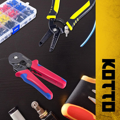 Ferrule Crimping Tool Kit | Self-Adjusting Ratchet Crimper & Wire Connectors