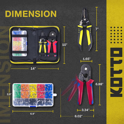 Ferrule Crimping Tool Kit | Self-Adjusting Ratchet Crimper & Wire Connectors