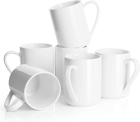 Swedish White Coffee Mugs, 11oz, Set of 6 | Porcelain Cups for Coffee & Tea