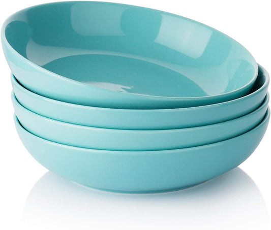 Pasta Bowls, 35oz | Wide & Shallow Ceramic Salad Bowls (Turquoise)