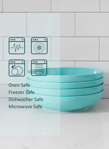 Pasta Bowls, 35oz | Wide & Shallow Ceramic Salad Bowls (Turquoise)