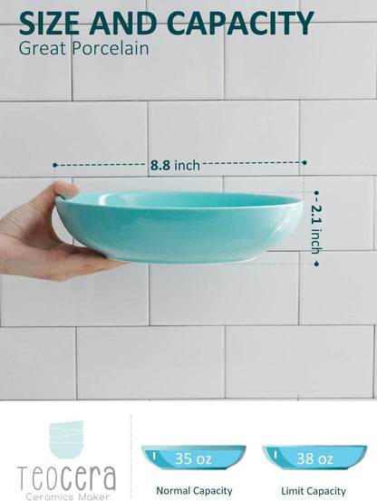 Pasta Bowls, 35oz | Wide & Shallow Ceramic Salad Bowls (Turquoise)