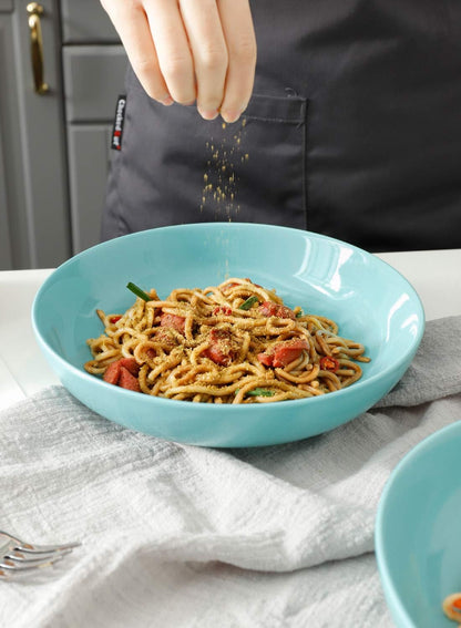 Pasta Bowls, 35oz | Wide & Shallow Ceramic Salad Bowls (Turquoise)