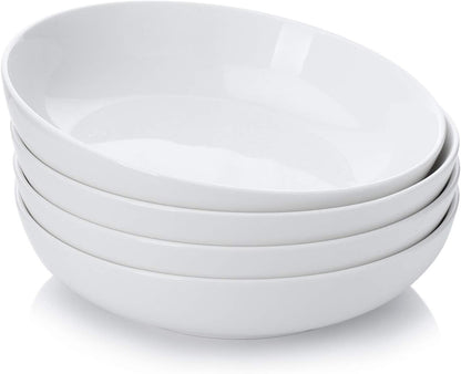 Pasta Bowls, 35oz | Wide & Shallow Ceramic Salad Bowls (White)