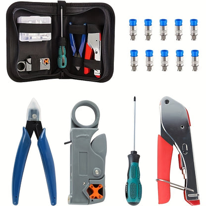 KOTTO Coaxial Cable Crimper & Compression Tool Kit | RG6 RG59 Connectors Included