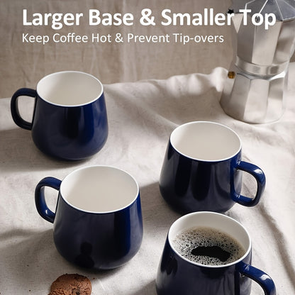 Ceramic Coffee Mug Set, 4-Pack (12oz) | Large Handle, Dishwasher Safe (Navy Blue)