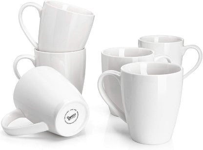 Sweese 12oz Porcelain Mug Set | Coffee & Tea Cups, Set of 6 (White)